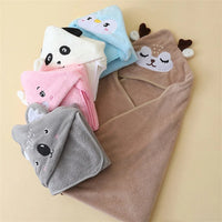 HKM-974611 Hooded Coral Fleece Baby Bath Towel with Cartoon Embroidery, Soft and Thick, 80x80cm