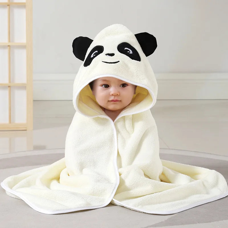 HKM-974611 Hooded Coral Fleece Baby Bath Towel with Cartoon Embroidery, Soft and Thick, 80x80cm