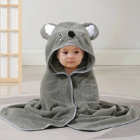 HKM-974611 Hooded Coral Fleece Baby Bath Towel with Cartoon Embroidery, Soft and Thick, 80x80cm