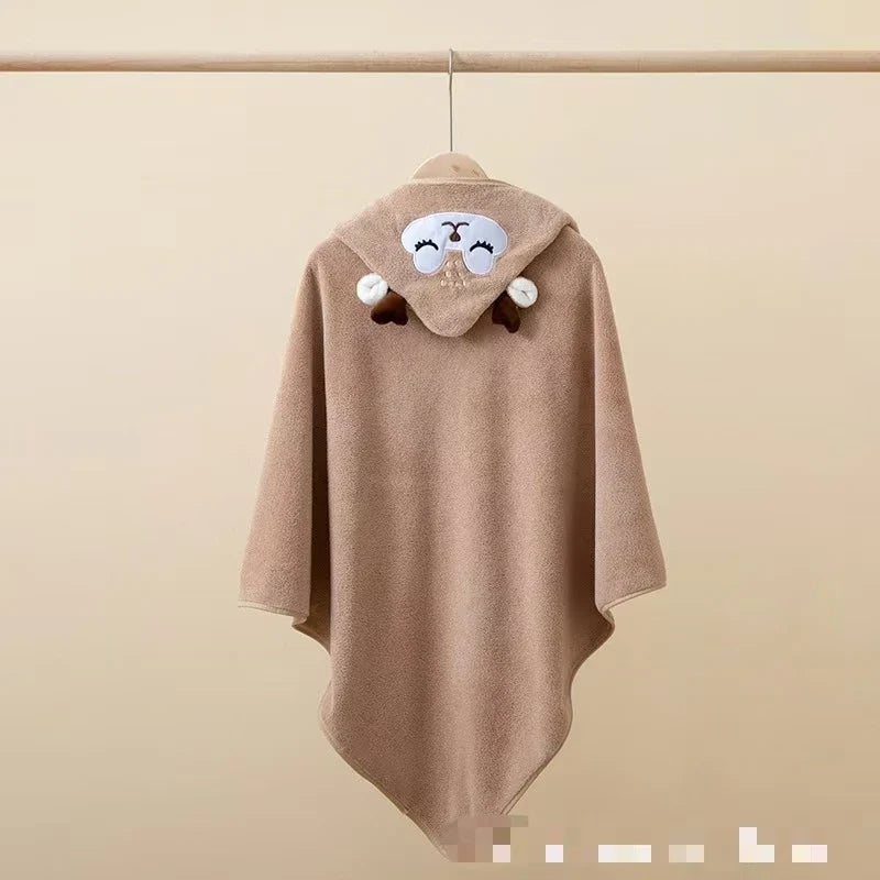 HKM-974611 Hooded Coral Fleece Baby Bath Towel with Cartoon Embroidery, Soft and Thick, 80x80cm
