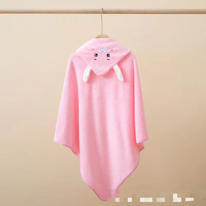 HKM-974611 Hooded Coral Fleece Baby Bath Towel with Cartoon Embroidery, Soft and Thick, 80x80cm