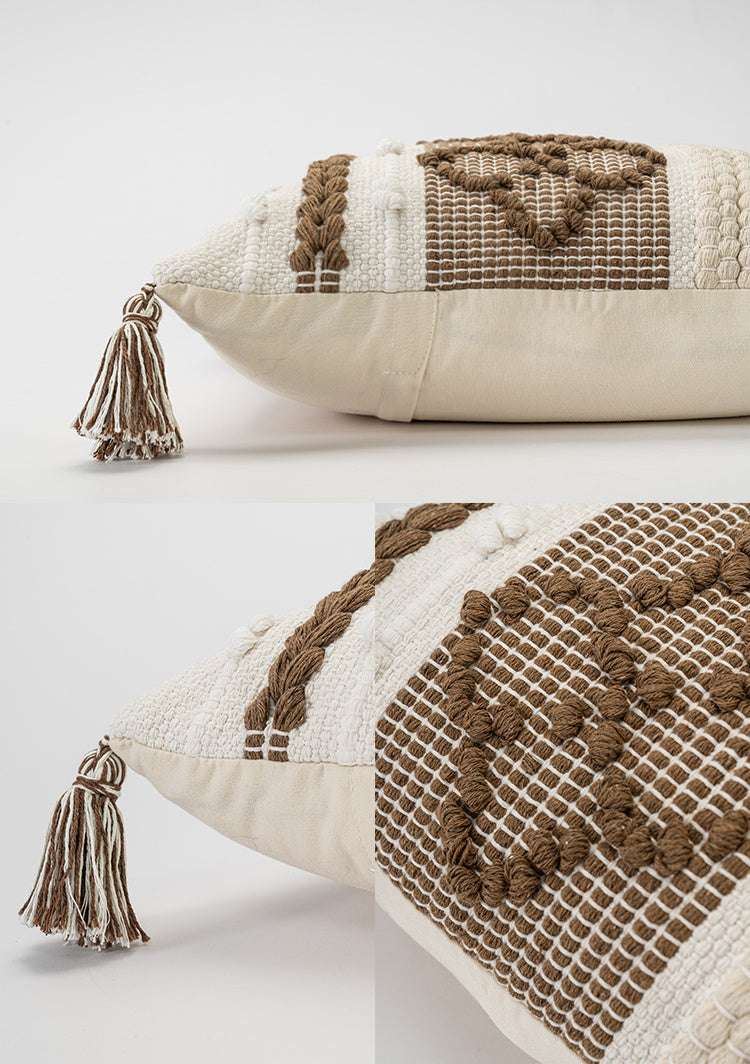 HKM-974739 Handmade Geometric Plush Pillowcase - Retro Brown Square Design (45x45cm)