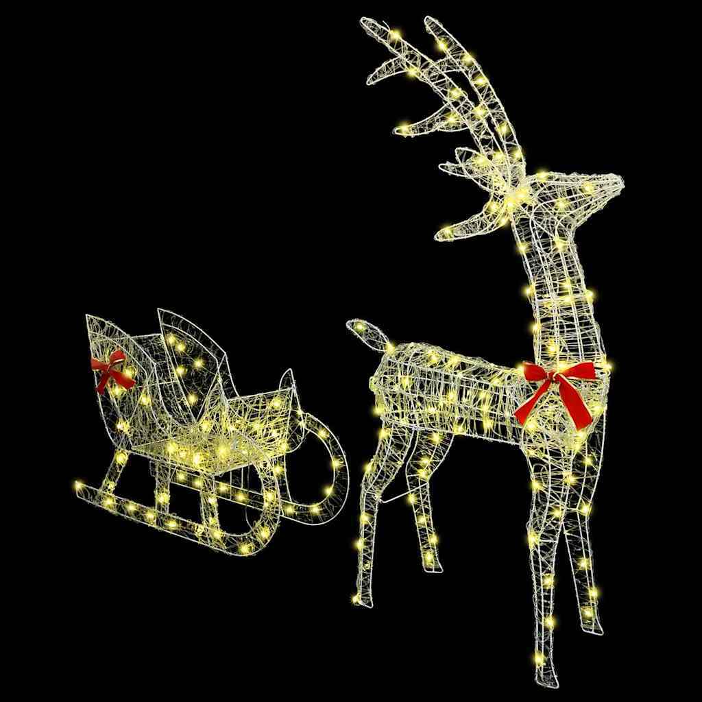 HKM-974739 Warm White Reindeer Sleigh Decoration, 70 x 26 cm, Weather-Resistant Acrylic, USB Powered, Easy Assembly