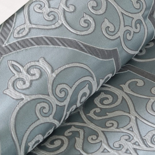 HKM-974931 12 Piece King Comforter Set with Cotton Bed Sheets in Blue, Jacquard Design, Hypoallergenic Filling