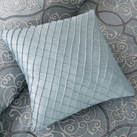 HKM-974931 12 Piece King Comforter Set with Cotton Bed Sheets in Blue, Jacquard Design, Hypoallergenic Filling