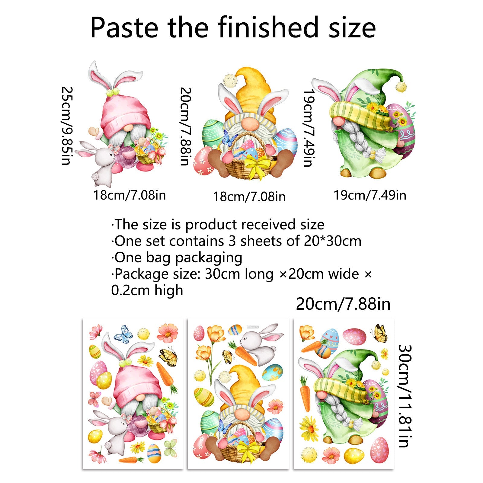 HKM-975059 Easter Cartoon Double-Sided Static Stickers - Floral & Plant Design for Home Decor (Set of 3)