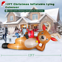 HKM-975123 12 FT Inflatable Christmas Reindeer with Gift Box - Yard Lawn Decoration with Built-in LED Lights