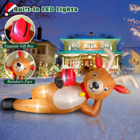 HKM-975123 12 FT Inflatable Christmas Reindeer with Gift Box - Yard Lawn Decoration with Built-in LED Lights
