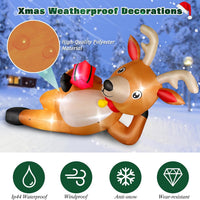 HKM-975123 12 FT Inflatable Christmas Reindeer with Gift Box - Yard Lawn Decoration with Built-in LED Lights