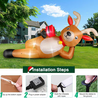 HKM-975123 12 FT Inflatable Christmas Reindeer with Gift Box - Yard Lawn Decoration with Built-in LED Lights