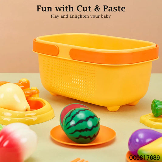 HKM-975187 Kids Kitchen Pretend Play Cutting Fruits and Vegetables Toy Set for Early Learning, Ages 3+