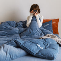 HKM-975251 Cozy Winter Fleece 4-Piece Bedding Set - Soft Polyester Sheets and Quilt Cover in Solid Color