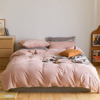 HKM-975251 Cozy Winter Fleece 4-Piece Bedding Set - Soft Polyester Sheets and Quilt Cover in Solid Color