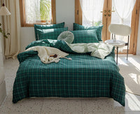 HKM-975251 Retro Style Cotton Plaid Four-Piece Bedding Set for 1.8m Bed