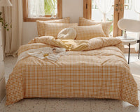 HKM-975251 Retro Style Cotton Plaid Four-Piece Bedding Set for 1.8m Bed
