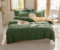 HKM-975251 Retro Style Cotton Plaid Four-Piece Bedding Set for 1.8m Bed