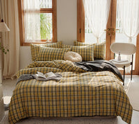 HKM-975251 Retro Style Cotton Plaid Four-Piece Bedding Set for 1.8m Bed
