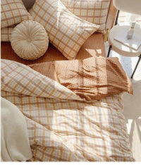 HKM-975251 Retro Style Cotton Plaid Four-Piece Bedding Set for 1.8m Bed