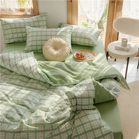 HKM-975251 Retro Style Cotton Plaid Four-Piece Bedding Set for 1.8m Bed