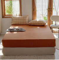 HKM-975251 Retro Style Cotton Plaid Four-Piece Bedding Set for 1.8m Bed