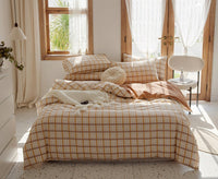 HKM-975251 Retro Style Cotton Plaid Four-Piece Bedding Set for 1.8m Bed