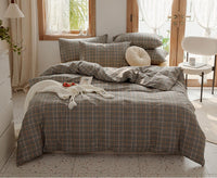 HKM-975251 Retro Style Cotton Plaid Four-Piece Bedding Set for 1.8m Bed