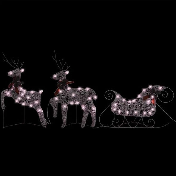 HKM-975699 Outdoor Gold LED Reindeer & Sleigh Christmas Decoration with 60 Lights – Weather-Resistant Garden or Indoor Holiday Decor