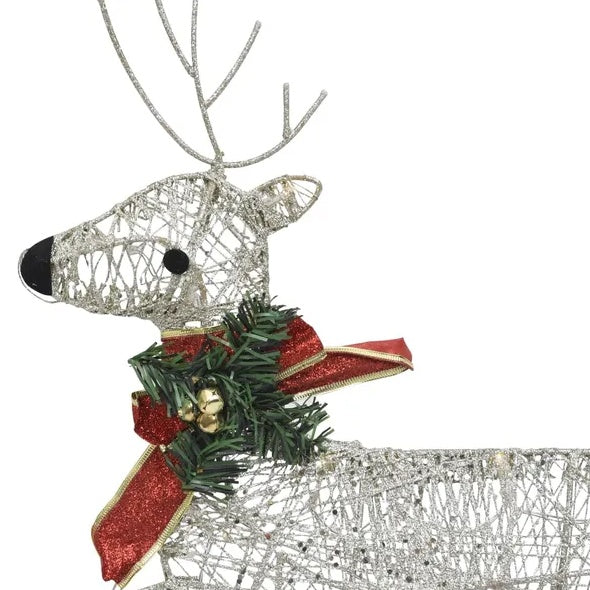 HKM-975699 Outdoor Gold LED Reindeer & Sleigh Christmas Decoration with 60 Lights – Weather-Resistant Garden or Indoor Holiday Decor