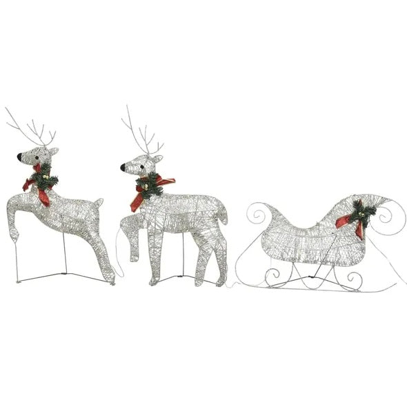 HKM-975699 Outdoor Gold LED Reindeer & Sleigh Christmas Decoration with 60 Lights – Weather-Resistant Garden or Indoor Holiday Decor