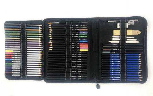 KTX-975763 72-Piece Sketch Drawing and Painting Set with Charcoal, Colored Pencils, Brushes, and Accessories
