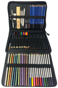 HKM-975763 72-Piece Sketch Drawing and Painting Set with Charcoal, Colored Pencils, Brushes, and Accessories