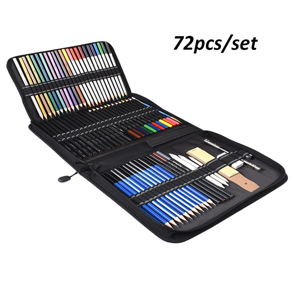 KTX-975763 72-Piece Sketch Drawing and Painting Set with Charcoal, Colored Pencils, Brushes, and Accessories