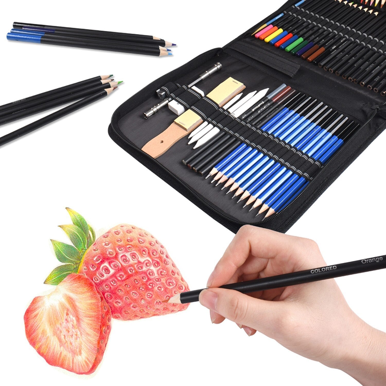 KTX-975763 72-Piece Sketch Drawing and Painting Set with Charcoal, Colored Pencils, Brushes, and Accessories