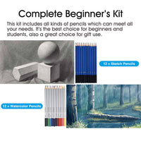 HKM-975763 72-Piece Sketch Drawing and Painting Set with Charcoal, Colored Pencils, Brushes, and Accessories