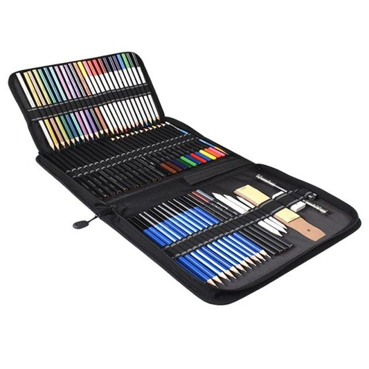 KTX-975763 72-Piece Sketch Drawing and Painting Set with Charcoal, Colored Pencils, Brushes, and Accessories