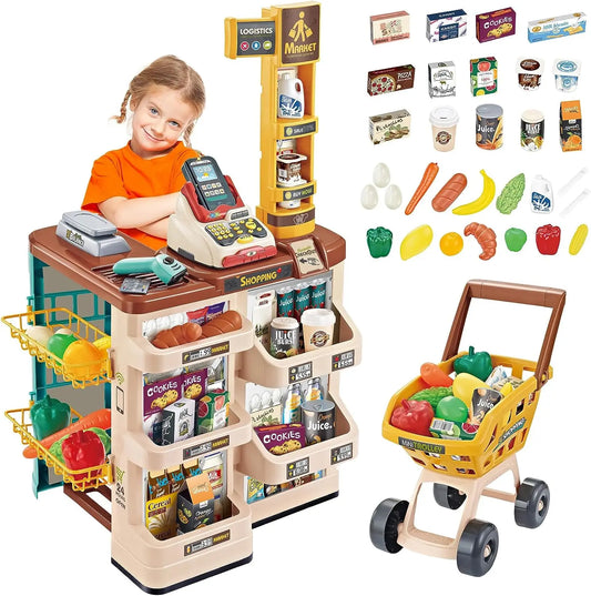HKM-975763 Mini Trolley Shopping Basket and Cashier Machine Toy Set for Kids Age 2 to 13 Years