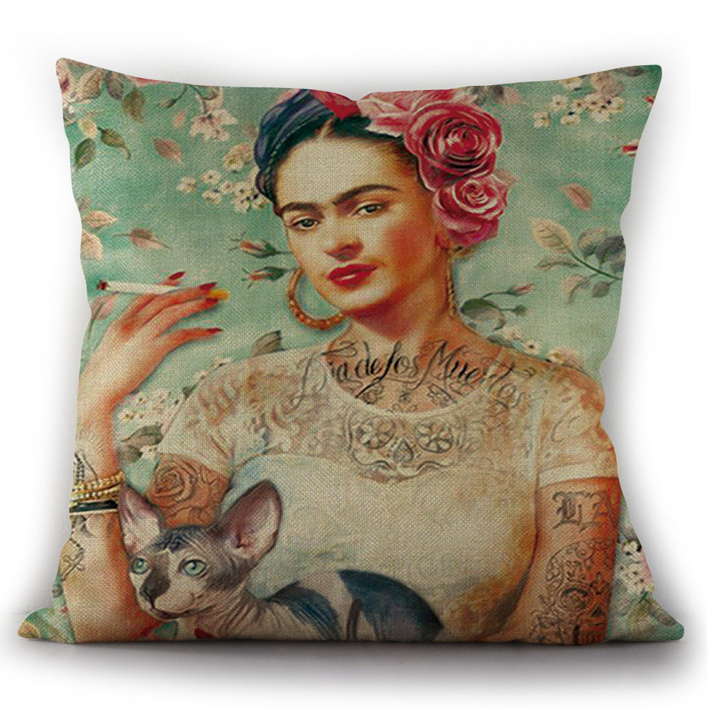 KTX-975763 Self-Portrait Style Linen Cushion Pillowcase - Modern 45x45cm Decorative Cover