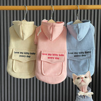 HKM-975891 Pure Cotton Hooded Sweater for Cats – Warm and Cozy in Haze Blue, Pink, and Beige