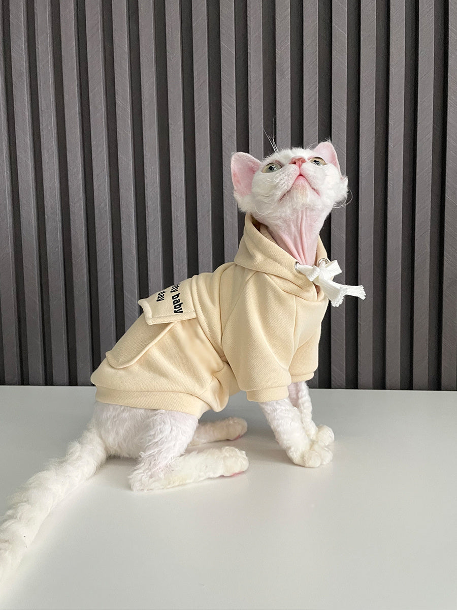 HKM-975891 Pure Cotton Hooded Sweater for Cats – Warm and Cozy in Haze Blue, Pink, and Beige