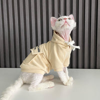 HKM-975891 Pure Cotton Hooded Sweater for Cats – Warm and Cozy in Haze Blue, Pink, and Beige