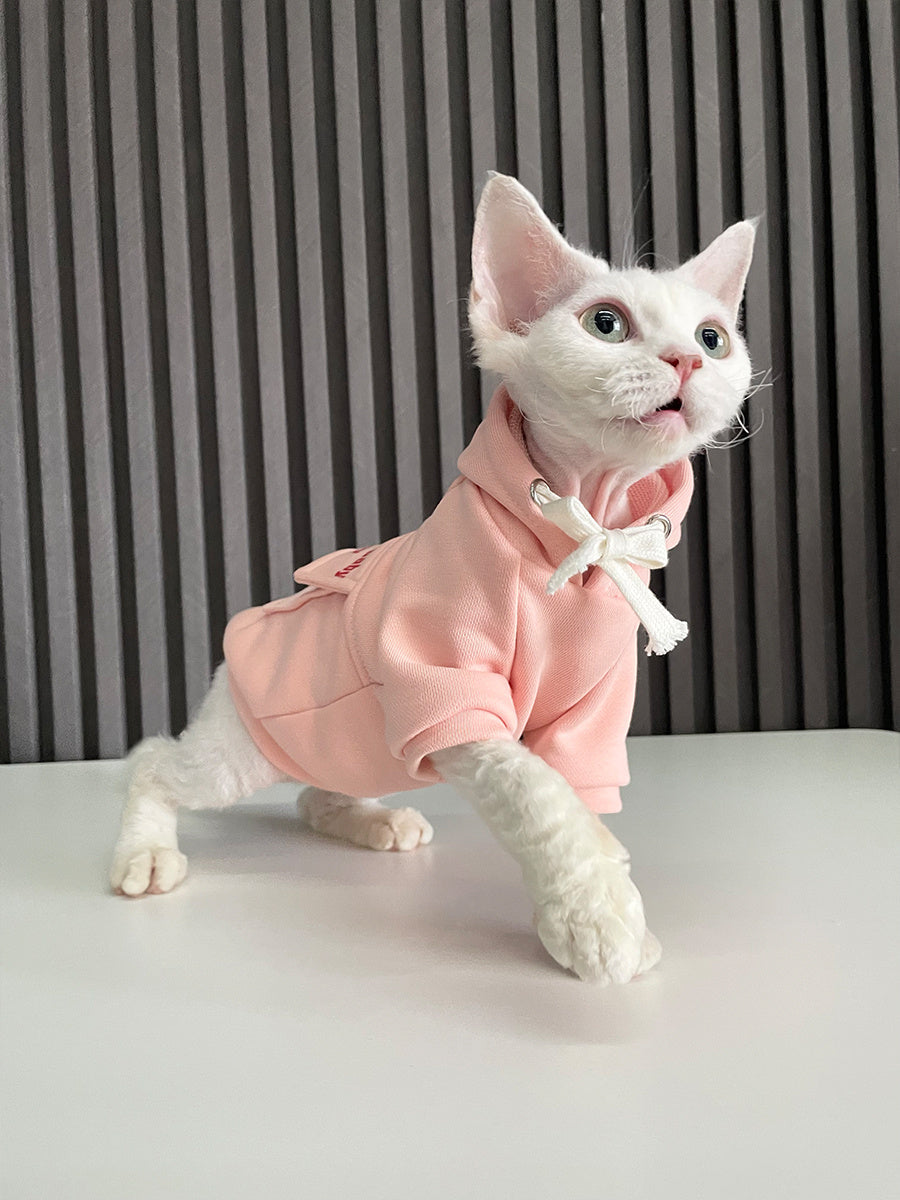 HKM-975891 Pure Cotton Hooded Sweater for Cats – Warm and Cozy in Haze Blue, Pink, and Beige