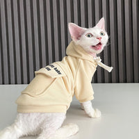 HKM-975891 Pure Cotton Hooded Sweater for Cats – Warm and Cozy in Haze Blue, Pink, and Beige