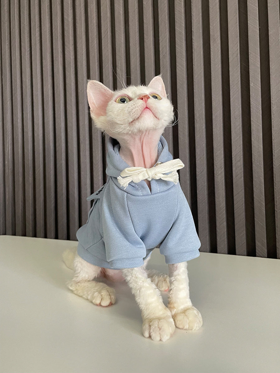 HKM-975891 Pure Cotton Hooded Sweater for Cats – Warm and Cozy in Haze Blue, Pink, and Beige