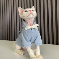 HKM-975891 Pure Cotton Hooded Sweater for Cats – Warm and Cozy in Haze Blue, Pink, and Beige