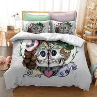 HKM-976403 Watercolor Flower Skull Duvet Cover Bedding Set in Various Sizes