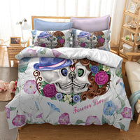 HKM-976403 Watercolor Flower Skull Duvet Cover Bedding Set in Various Sizes