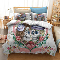 HKM-976403 Watercolor Flower Skull Duvet Cover Bedding Set in Various Sizes