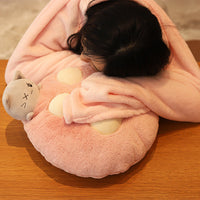 HKM-976659 Plush Cat Paw Pillow with Blanket – Cozy Stuffed Animal Quilt for Home Sofa Decor