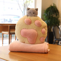 HKM-976659 Plush Cat Paw Pillow with Blanket – Cozy Stuffed Animal Quilt for Home Sofa Decor