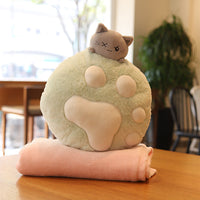 HKM-976659 Plush Cat Paw Pillow with Blanket – Cozy Stuffed Animal Quilt for Home Sofa Decor